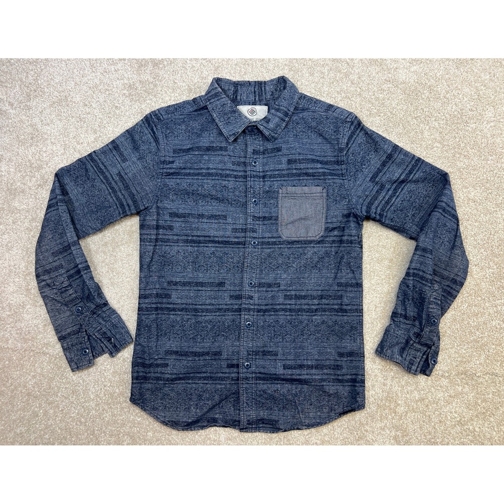 ON THE BYAS Mens Button Down Shirt Blue Pattern Long Sleeve Size S